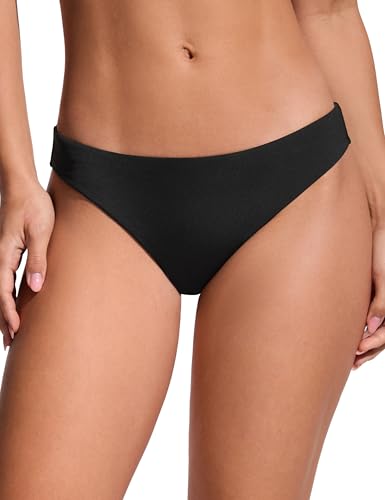 Low Waisted Bikini Bottoms for Women - Small Black Swimwear