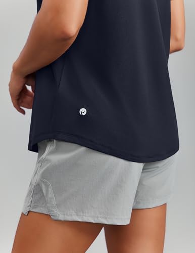PINSPARK V Neck Workout Tops for Women Short Sleeve Quick Dry Shirt Large Dark Navy