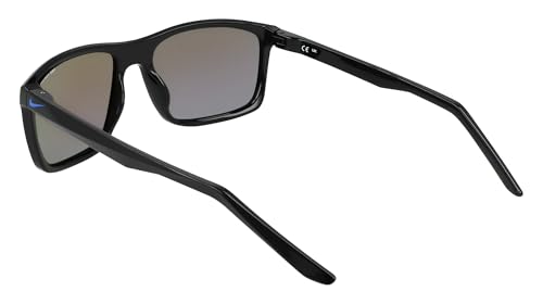 Nike Unisex Fire Large Polarized Rectangular Sunglasses Black / Polar Blue Mirror / 58mm