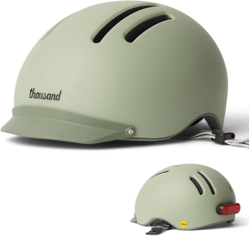 Thousand MIPS Adult Bike Helmet with LED Tail Light - Urban Cycling Safety, Medium, Desert Sage