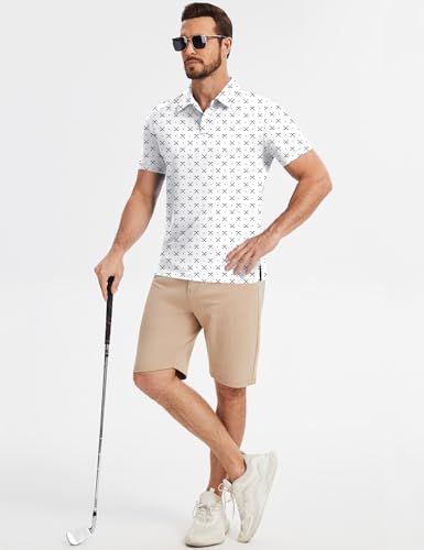 Poriff Men’s Short Sleeve Golf Polo Shirt Moisture-Wicking Dry Fit Athletic Top - White / Medium