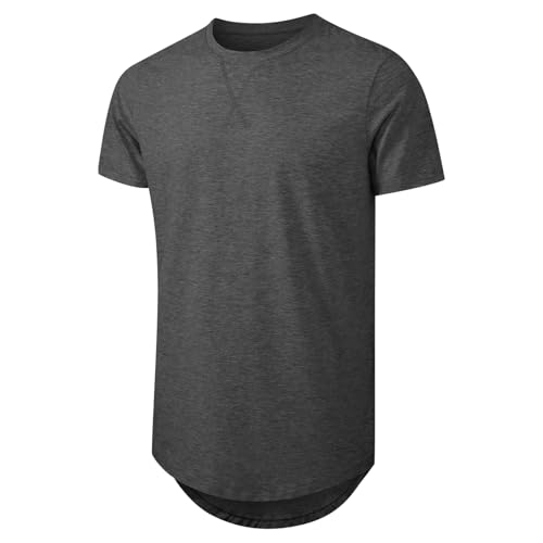 Mens T Shirt Longline Crewneck Hip Hop Casual Short Sleeve Large 3-Color/Dark Gray/Army Green