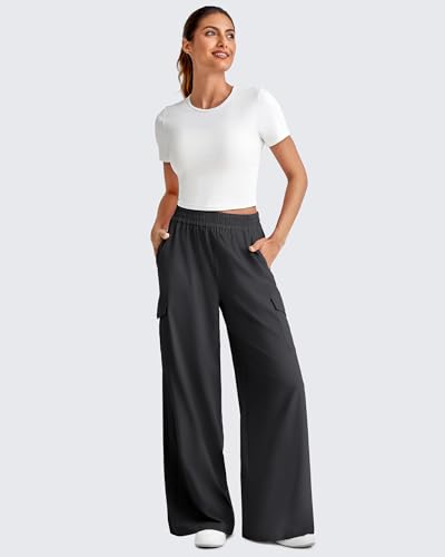Women’s Lightweight Wide Leg Summer Pants - Black, Small, 5'2"-5'4.5" | Elastic Waist