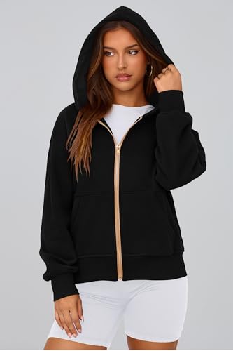 PRETTYGARDEN Women's Fleece Hoodies - Medium Black Fall Zip Up Sweatshirt