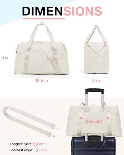 Gym Bag for Women - Medium Light Beige Travel Duffle with Trolley Sleeve