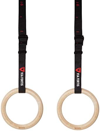 VIA Fortis® Premium Wooden Gym Rings - Extra Wide Straps & Workout Guide for Calisthenics | Crossfit