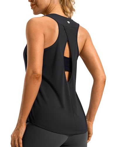 Women's Open Back Athletic Tank Top - Medium Black - Workout & Running Shirt