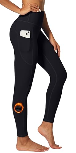 IUGA Fleece Lined Leggings Women Thermal Winter Pants with Pockets - Small Black