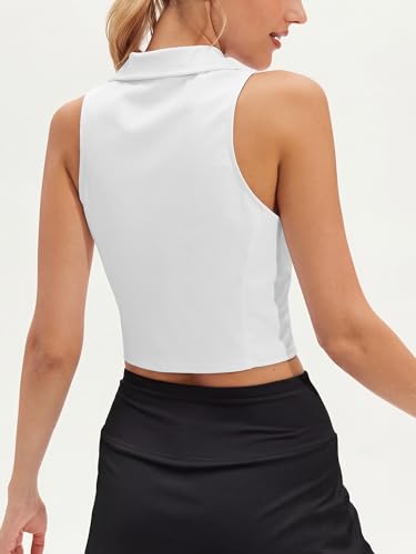 Women's Sleeveless Golf Polo Shirt UPF50+ Quick Dry Cropped Tank Top White Small