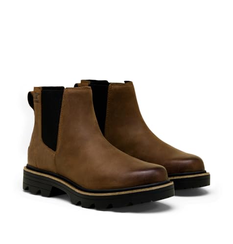 Waterproof Chelsea Boots for Men - Rugged Leather Slip-On Footwear, 7.5 Size - Tobacco & Black