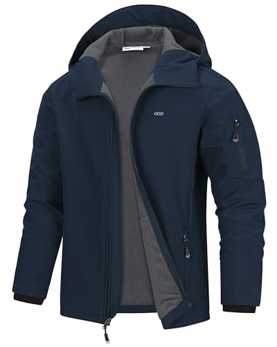 Men's Waterproof Hooded Rain Jacket - Fleece Lined, Lightweight, Loyal Blue, 33,000ft