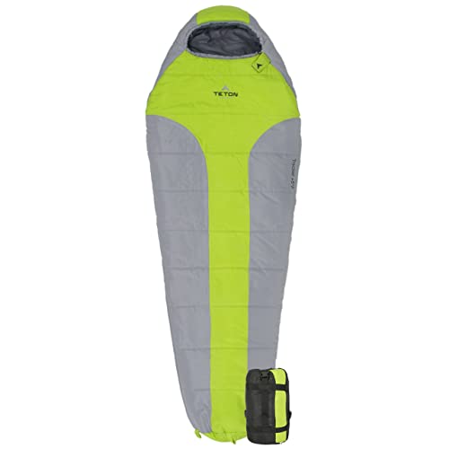 TETON Sports 20F/5F Green & Grey Lightweight Mummy Sleeping Bag for Adults & Kids