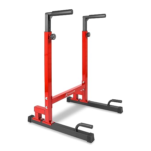ProsourceFit Red Adjustable Power Dip Station for Upper Body Strength - Home Gym Equipment