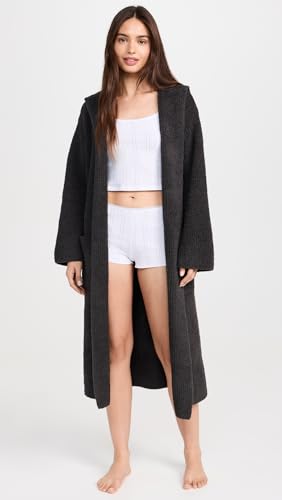 Barefoot Dreams CozyChic Ribbed Hooded Robe - Carbon, Unisex Loungewear