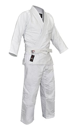 FUJI Kids & Adults White Single Weave Judo Gi Uniform with Belt - Cotton Training Gi