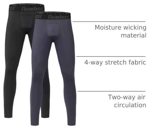 Roadbox Boys Compression Pants 2 Pack Small Black Gray Quick Dry Leggings Base Layer