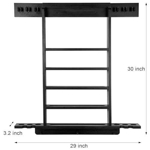 Onemacc 30x3.2x29in Solid Wood Pool Cue Rack & 3-in-1 Billiard, Dart, Table Tennis Storage