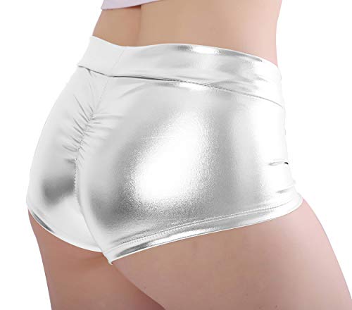 X-Small Silver Metallic Rave Booty Shorts for Women - Dance & Party Wear
