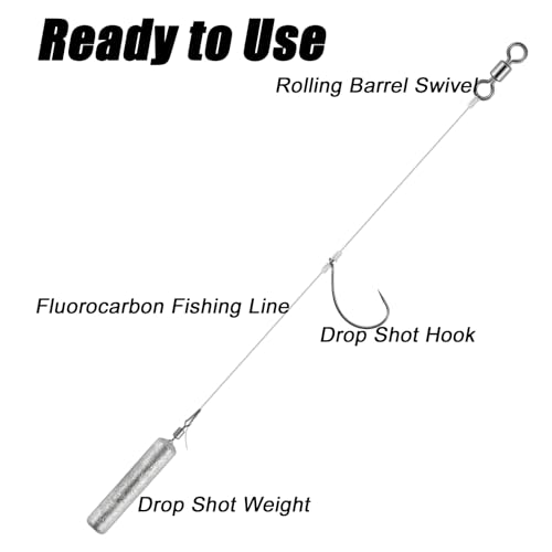 Drop Shot Rig with #2 Hook and 3/16oz Weight - 10 Pack Fishing Tackle