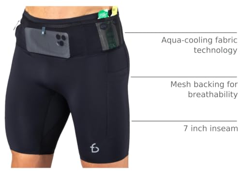 FlipBelt Men's Running Compression Shorts with Built-In Belt - Medium, Ouray Black