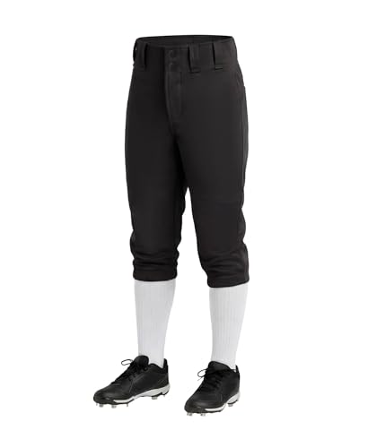 Girls Softball Pants Knickers Style with Pockets - Youth Kids, Regular 12.5-19" Inseam, Black