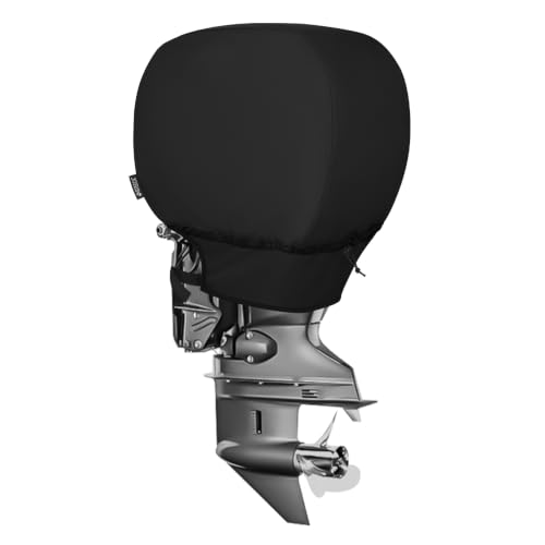 Waterproof Outboard Motor Cover Fits 25-50 HP, Black, 24 x 18 x 28 Inches - Marine Grade Polyester
