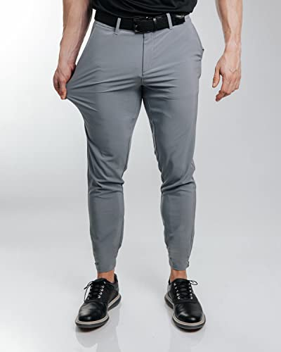 Primo 36W x 30L Tall Golf Joggers Light Gray - Lightweight, Four-Way Stretch, 4 Pockets, Elastic Zipper Ankles, Inner Gel Waistband