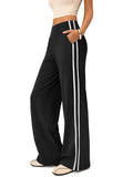 High Rise Stretch Wide Leg Track Pants Women Casual Sweatpants - 32'' Inseam XL Black