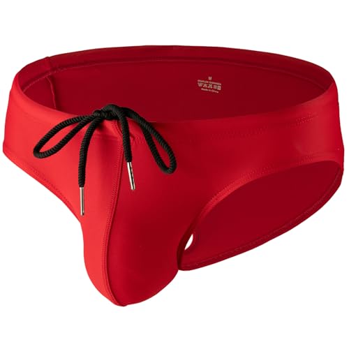 Men's Solid Swim Briefs with Drawstring - Large Red Bikini Swimwear