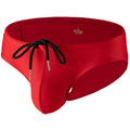 Men's Solid Swim Briefs with Drawstring - Large Red Bikini Swimwear