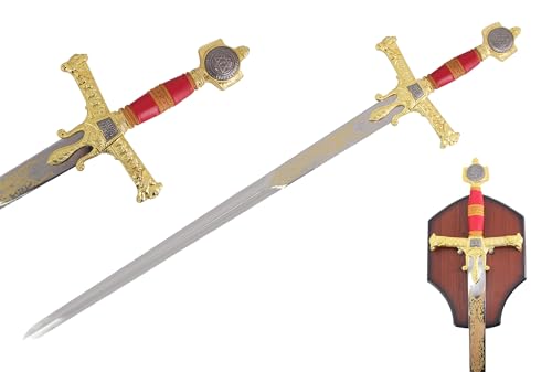 Red Medieval Warrior King Solomon Great Sword - 51 Inch Collector's Replica with Display