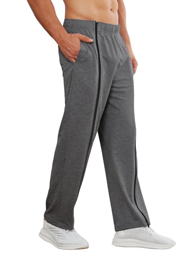 Men's Tear Away Full Zipper Sweatpants Open Bottom Post Surgery Dark Grey XL