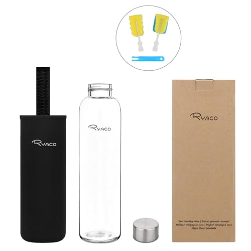 750ml Borosilicate Glass Water Bottle - Black, Leak Proof & BPA-Free
