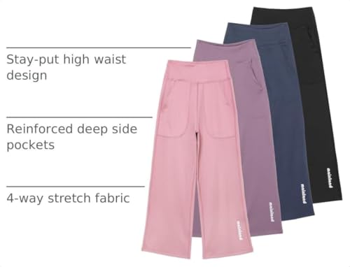 Girls Wide Leg Yoga Sweatpants 4 Pack - Casual Kids Pants 5-6 Years Black Navy Lavender Dusty Rose