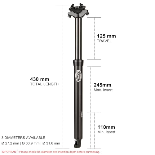 CXWXC Dropper Seat Post 27.2mm, 125mm Travel, Aluminum Mountain Bike Post