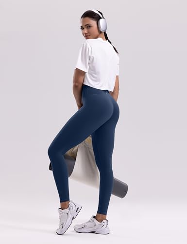 ENERBLOOM Yoga Leggings for Women Hidden Scrunch 25/28 Inches - Navy Blue, Small