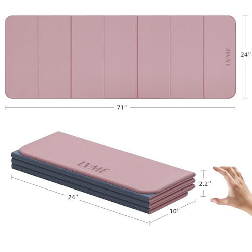 LVME Foldable Yoga Mat 71 x 24 Inches with Non-Slip Surface - Dusty Pink + Silver Blue