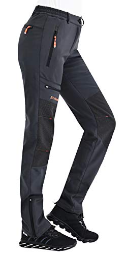 Women's Waterproof Insulated Snow Ski Pants - Softshell Snowboard Trousers with Zipper Bottom - Grey, Size 8
