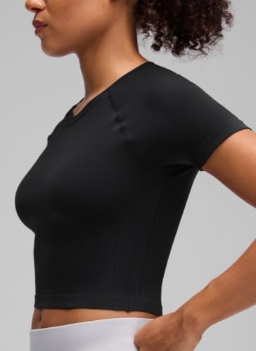 CRZ YOGA Seamless Crop T-Shirt - Medium Black