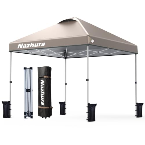 10x10 Ft Pop Up Canopy Tent with Sand Weights - Adjustable Sun Shelter for Camping & Picnic - Khaki