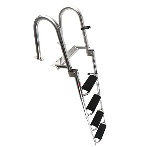 Heavy Duty Telescoping Boat Ladder with Wide Steps & Hand Railings - 4 Step Dock Ladder for Watercraft