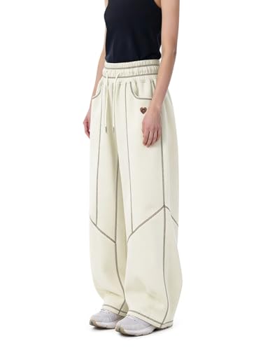 Aelfric Eden Large Beige Baggy Barrel Sweatpants for Women High Waist Wide Leg