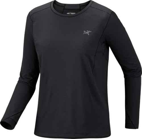 Women's Sunna Crew LS Shirt - Black, Small, UPF 50+ Recycled Polyester