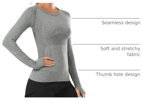 Stelle Women's Seamless Long Sleeve Workout Top - Small Grey Activewear