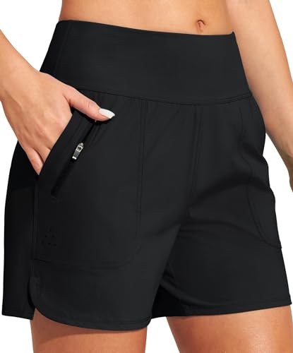 Women’s High Waisted Swim Board Shorts Black XL - Quick Dry Beach Bottoms with Liner