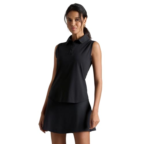 Rhone Women's Course to Court Sleeveless Polo - Medium Black UPF 50+ Performance Golf Shirt
