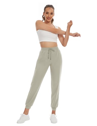 Women's Khaki Joggers with Zipper Pockets - Medium, 34-Inch Inseam, Lightweight Lounge & Workout Pants