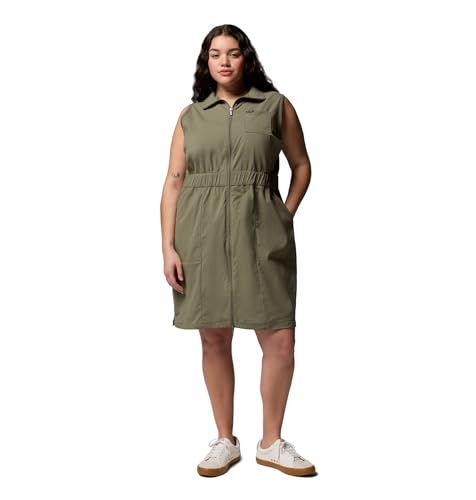Columbia Women's Leslie Falls Dress II Small Stone Green Sun-Blocking Nylon Dress with Pockets