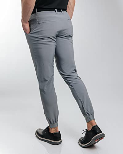 Primo 36W x 30L Tall Golf Joggers Light Gray - Lightweight, Four-Way Stretch, 4 Pockets, Elastic Zipper Ankles, Inner Gel Waistband