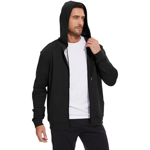 Men's Lightweight Zip-Up Hoodie Jacket - Regular & Tall Sizes, Black, X-Large